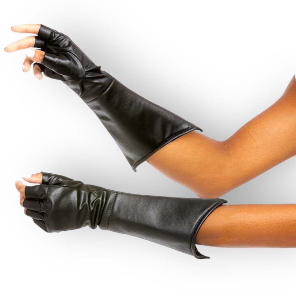 Dreamgirl Black Gauntlet Gloves - Coated Knit Fingerlesd Gloves (One Pair) NWT